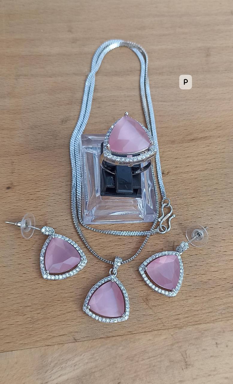 Pandent Ring Earrings Chain Set