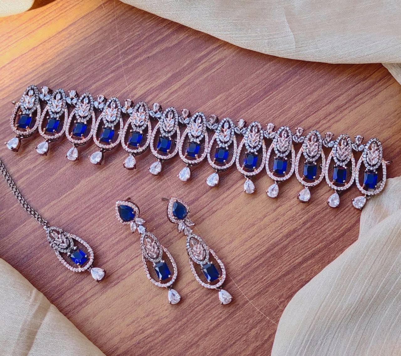 Beautiful American Diamond necklace Set with Tikka