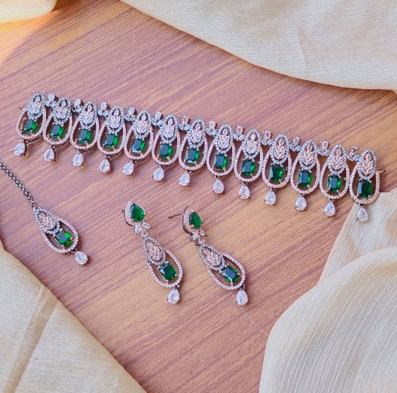 Beautiful American Diamond necklace Set with Tikka