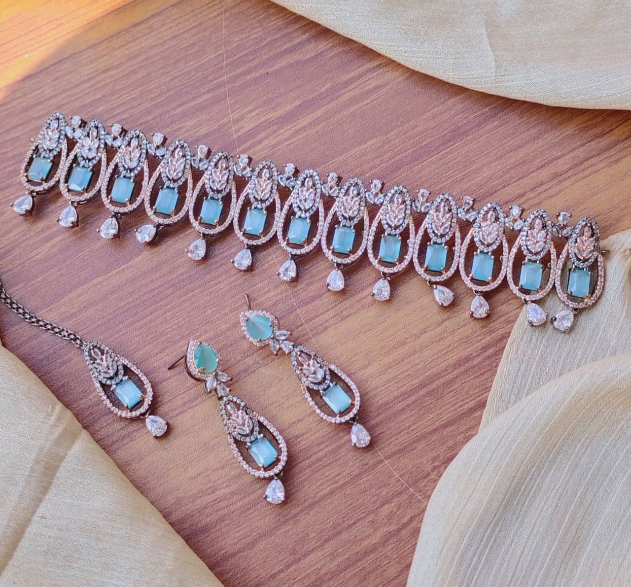 Beautiful American Diamond necklace Set with Tikka