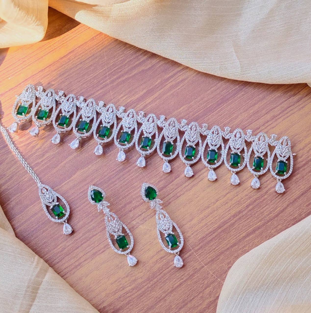 Beautiful American Diamond necklace Set with Tikka