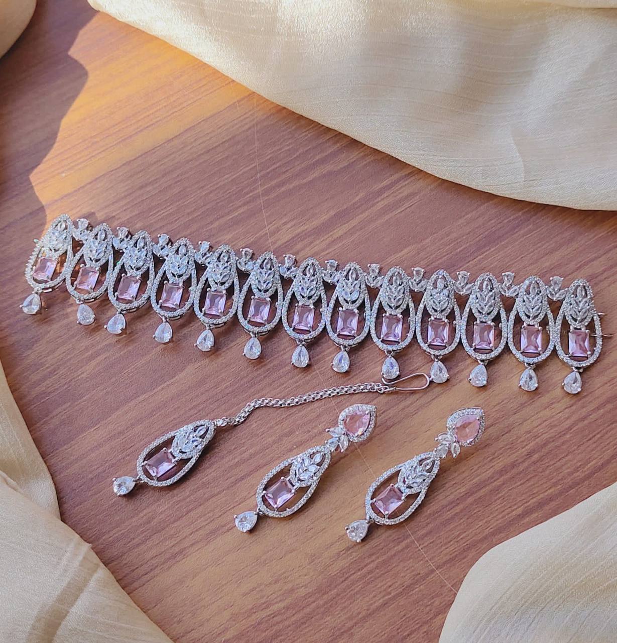 Beautiful American Diamond necklace Set with Tikka
