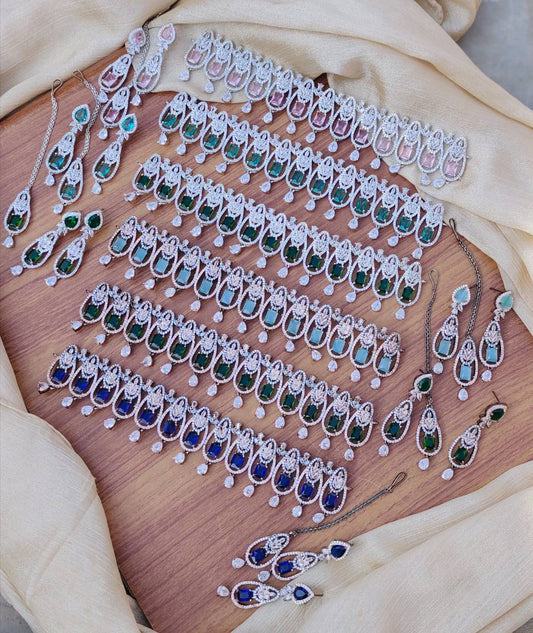 Beautiful American Diamond necklace Set with Tikka