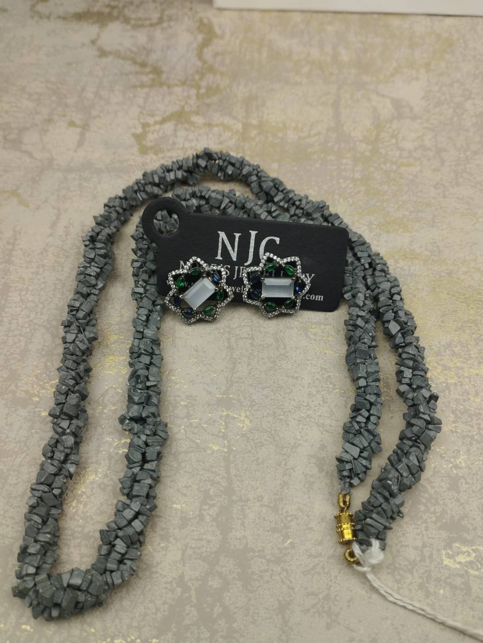 Grey Real Stones String and Earrings