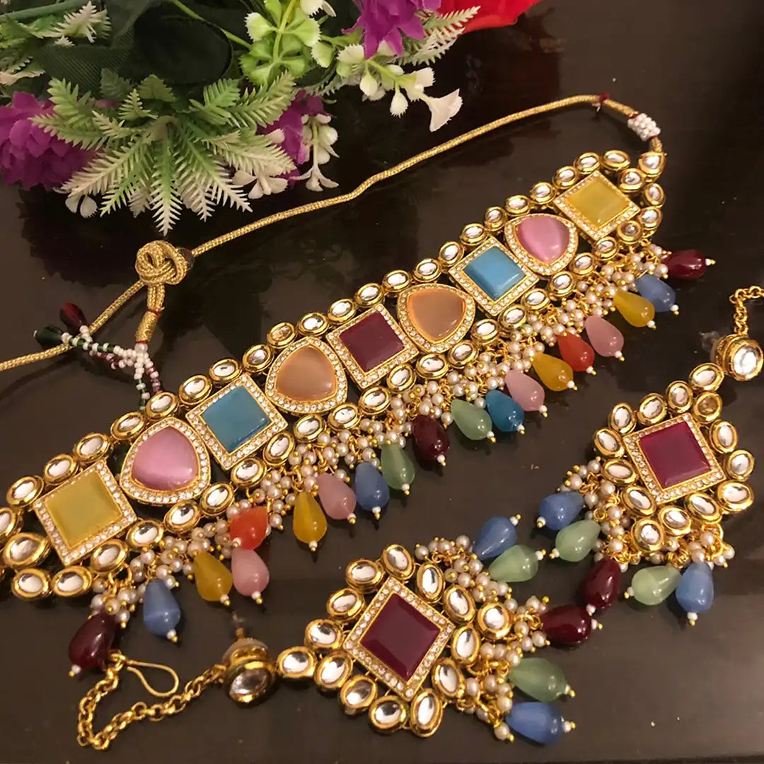 artifical jewellery choker set design NJC-007 multi color