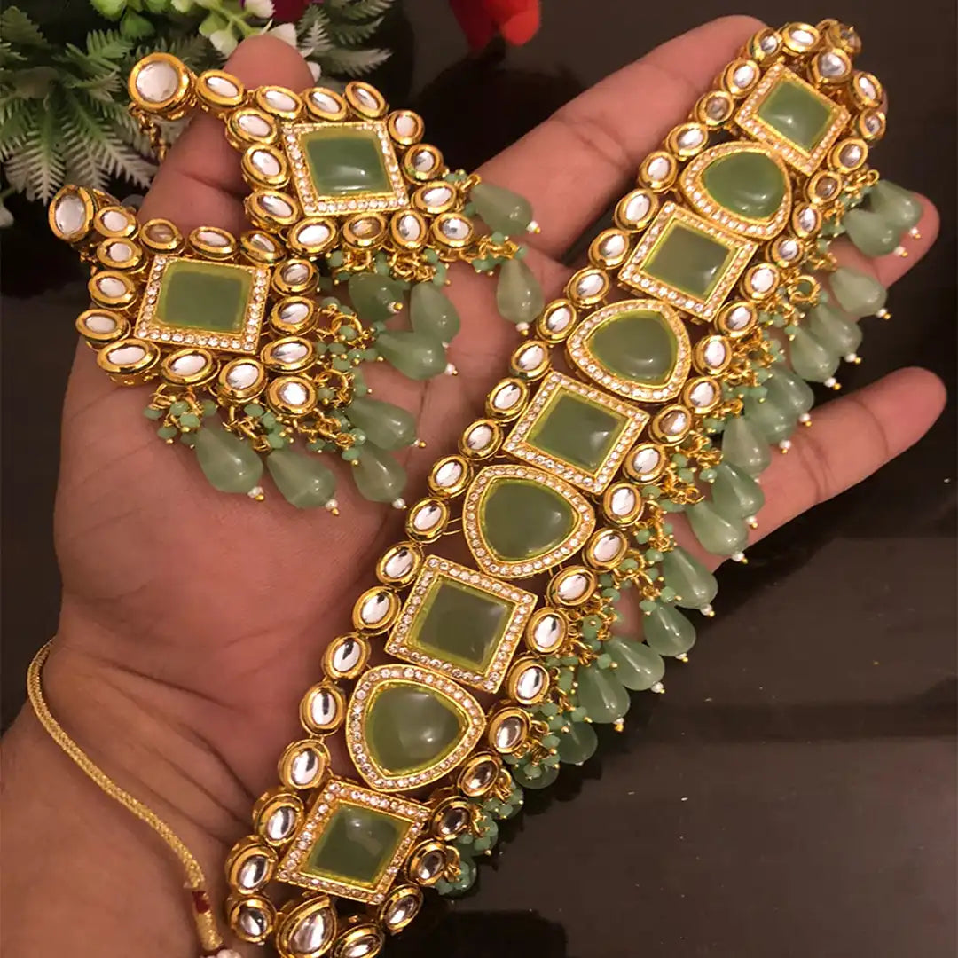 artifical jewellery choker set design NJC-007 sea green