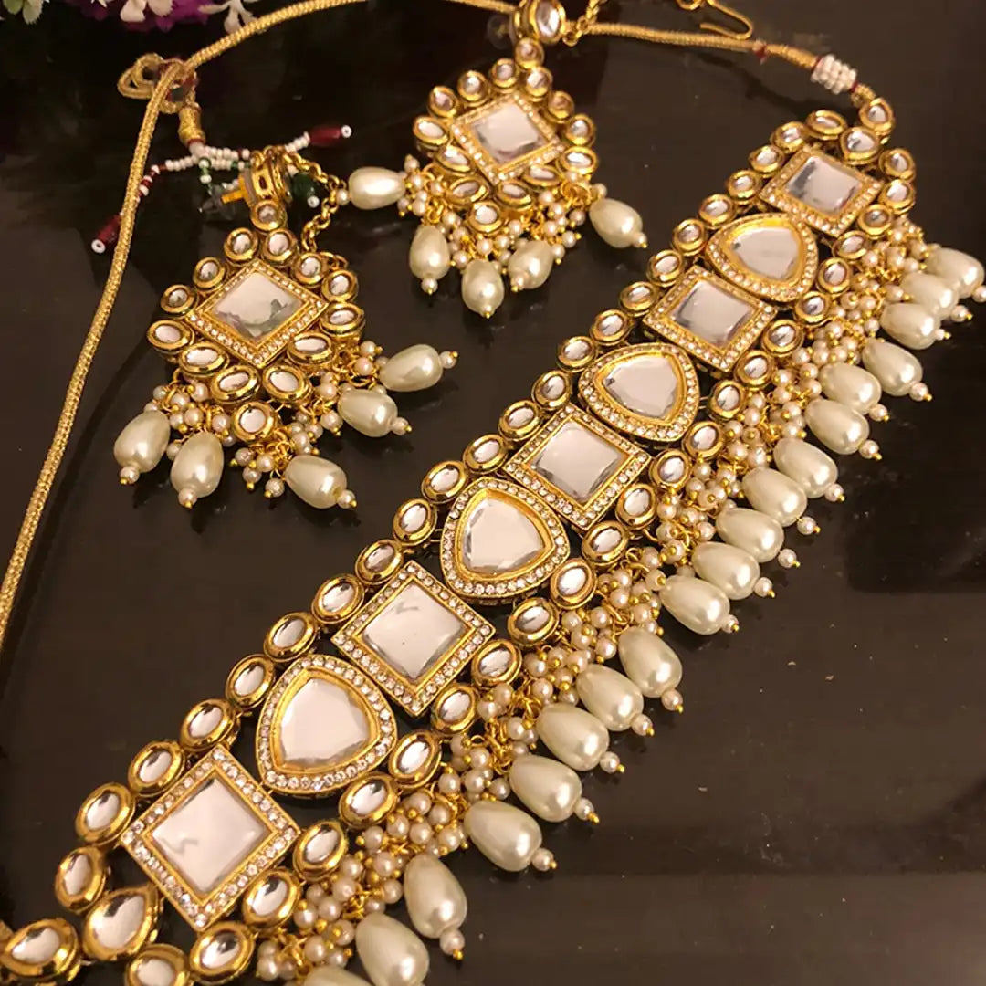 artifical jewellery choker set design NJC-007 silver