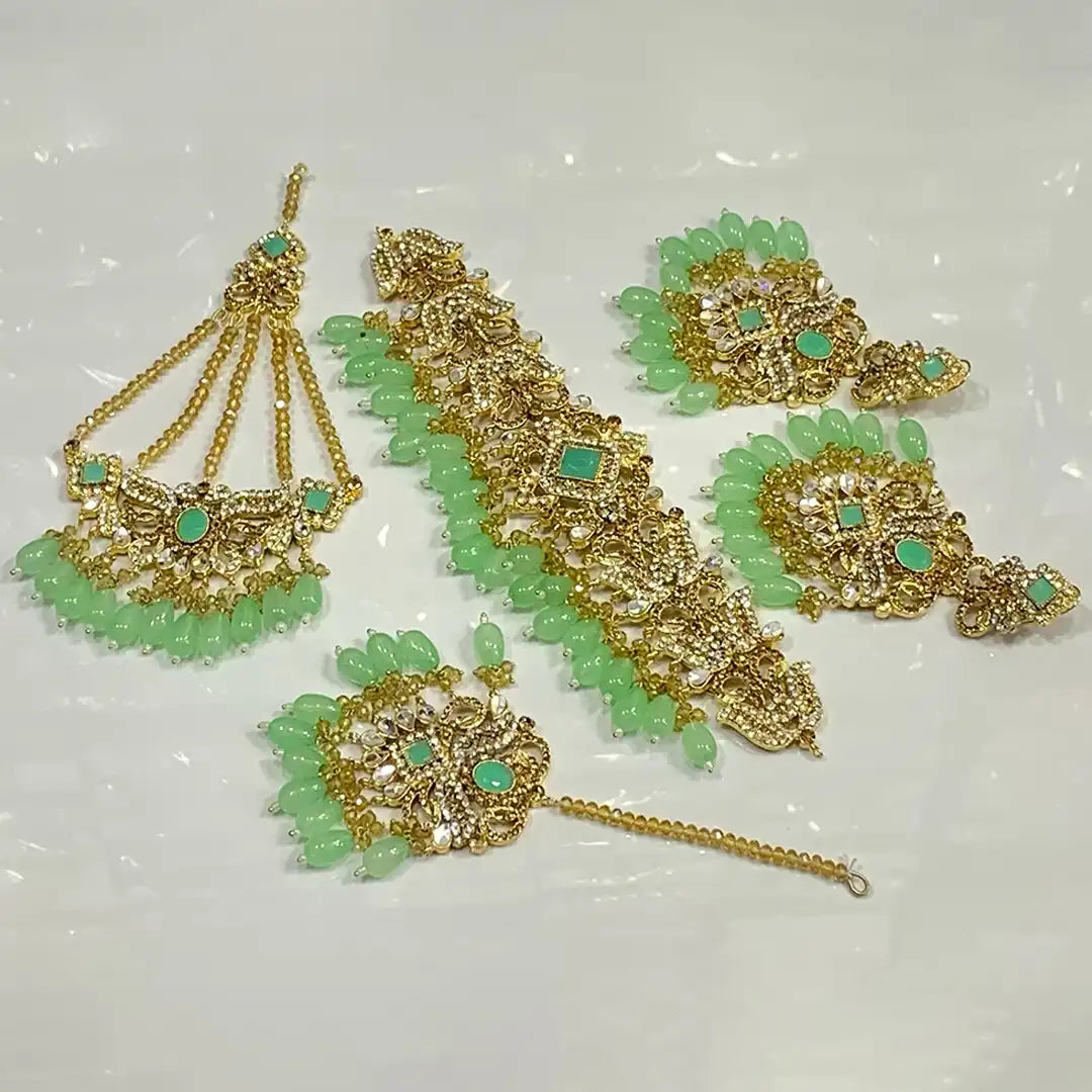bridal artificial jewellery sets with price in pakistan NJC-006 mint green
