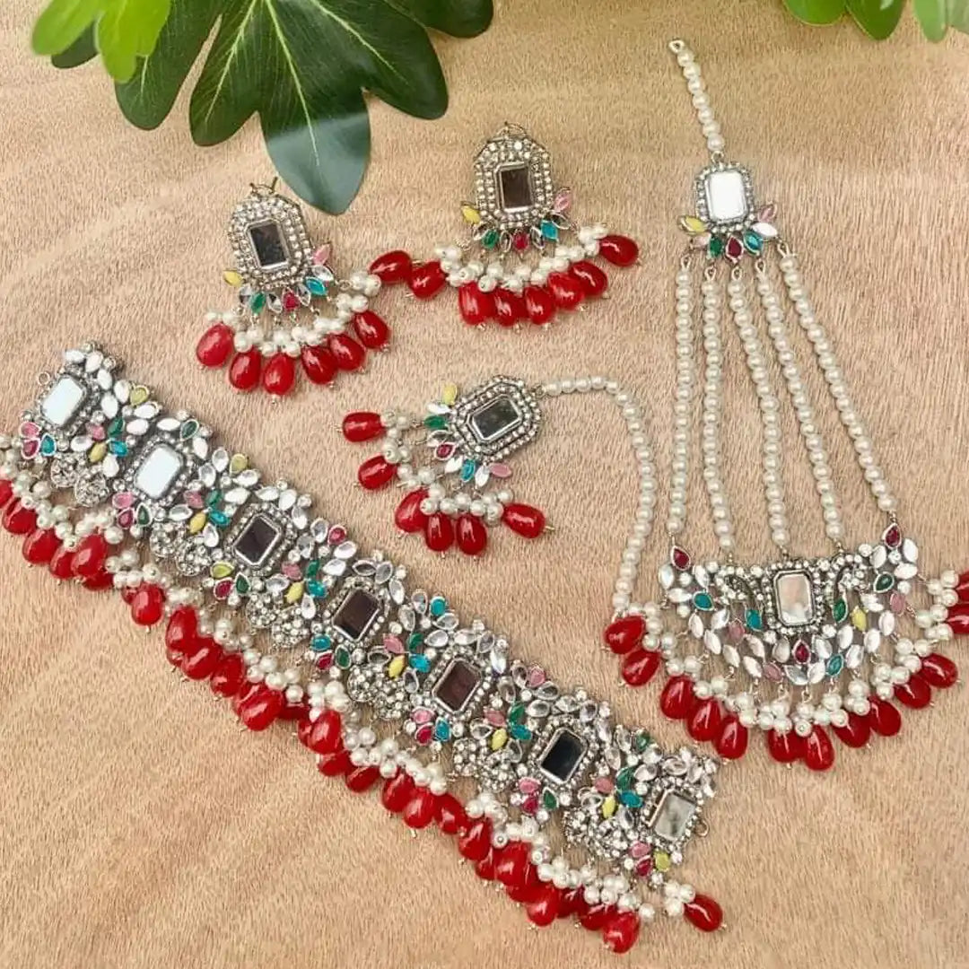 bridal artificial jewellery sets with price in pakistan NJC-006 red