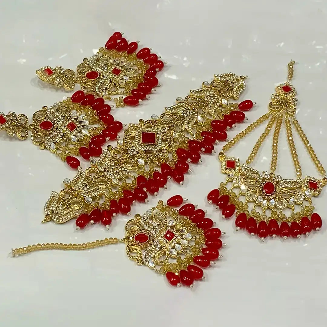 bridal artificial jewellery sets with price in pakistan NJC-006 red