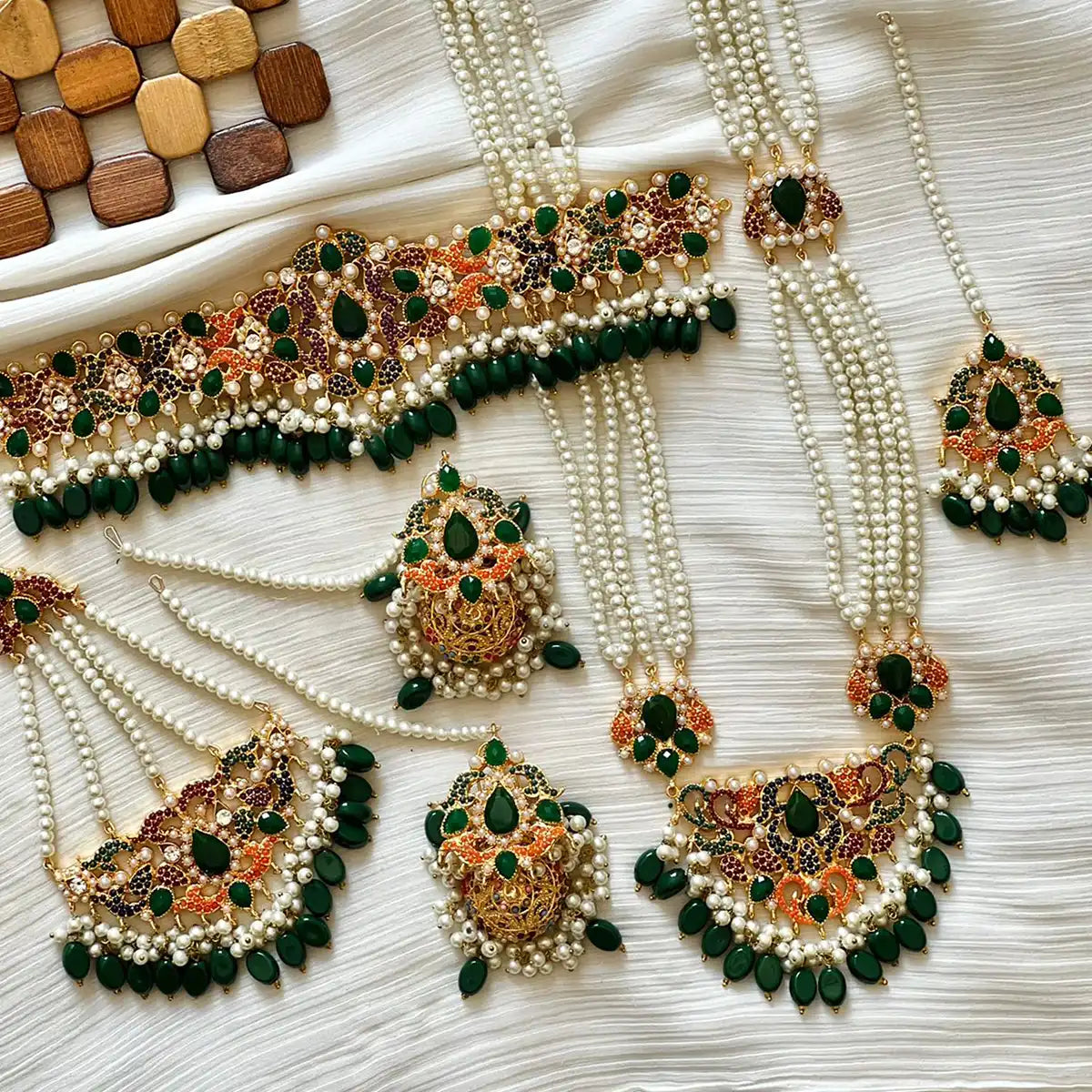 bridal choker mala set NJC-013 green