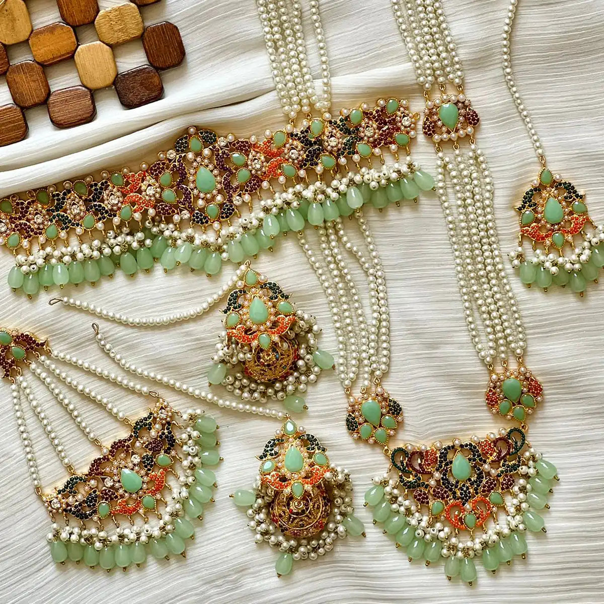 bridal choker mala set NJC-013 mint green