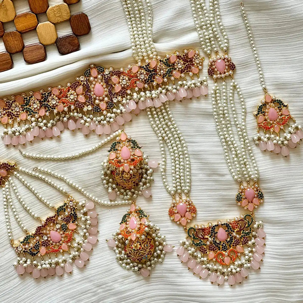 bridal choker mala set NJC-013 pink