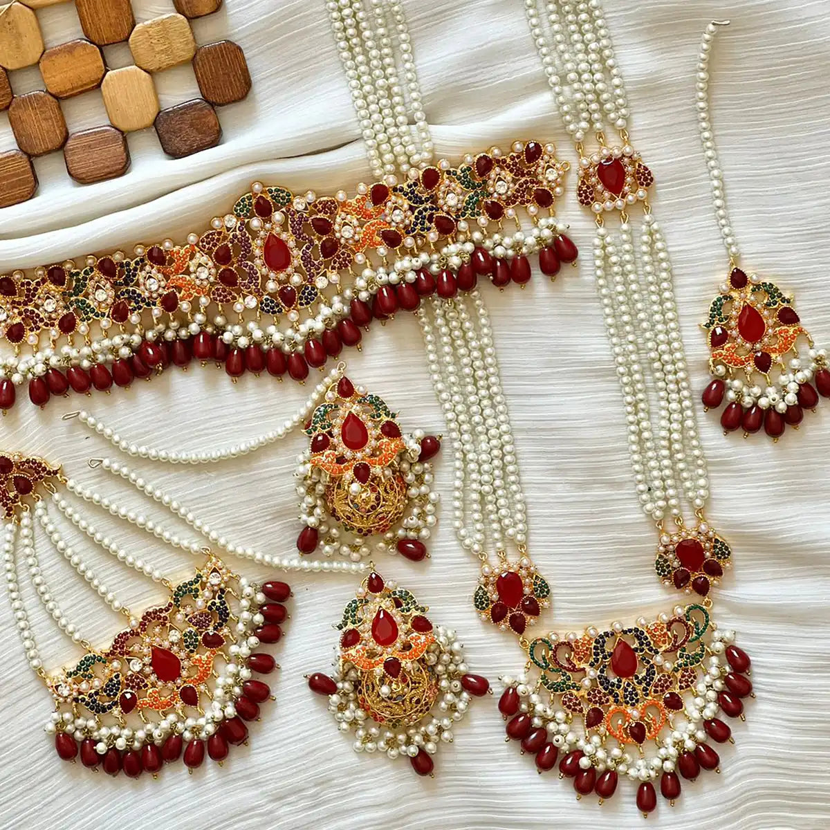 Choker Necklace Pakistani Red Bridal Jewellery Punjabi Layered