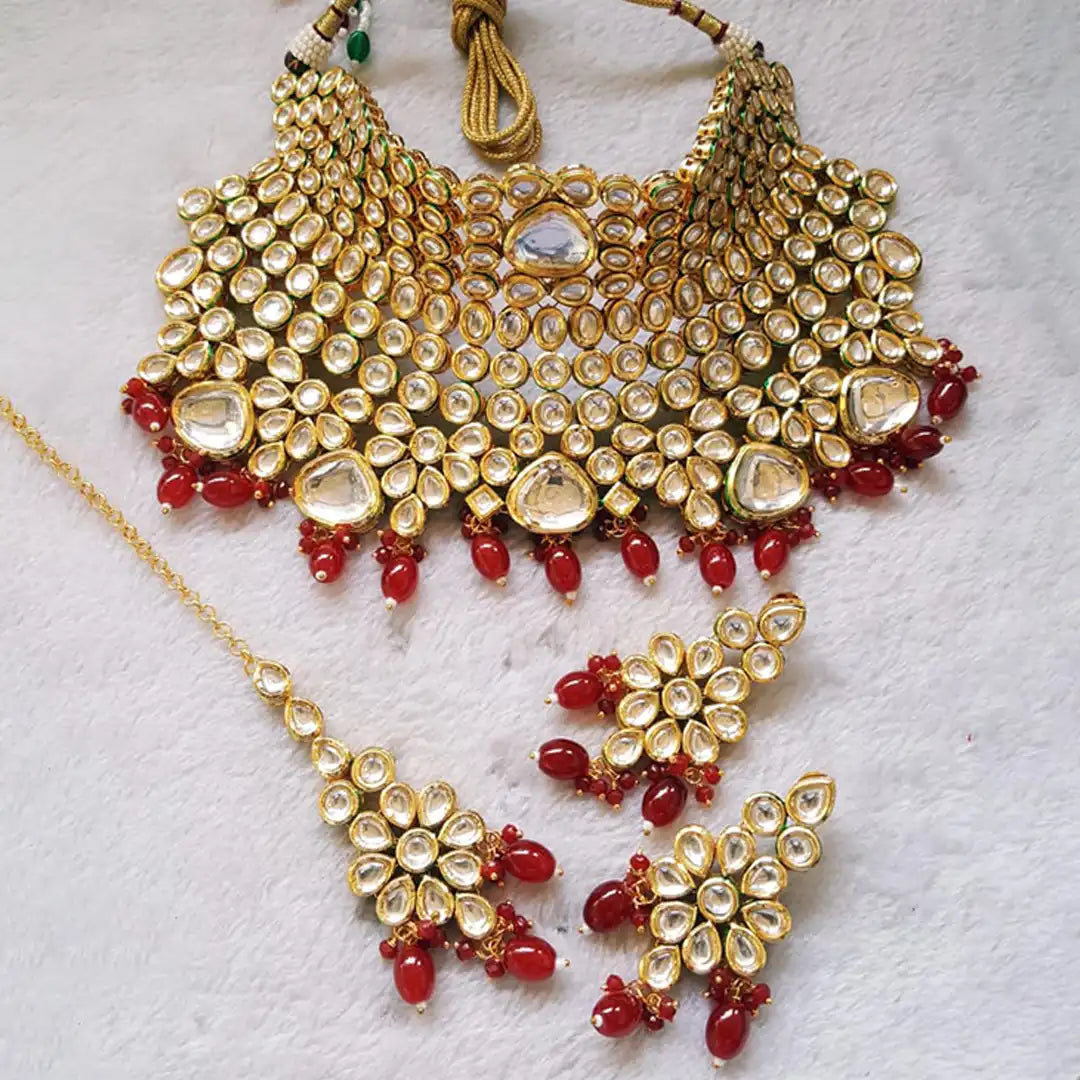 bridal kundan set price in pakistan NJC-010 red