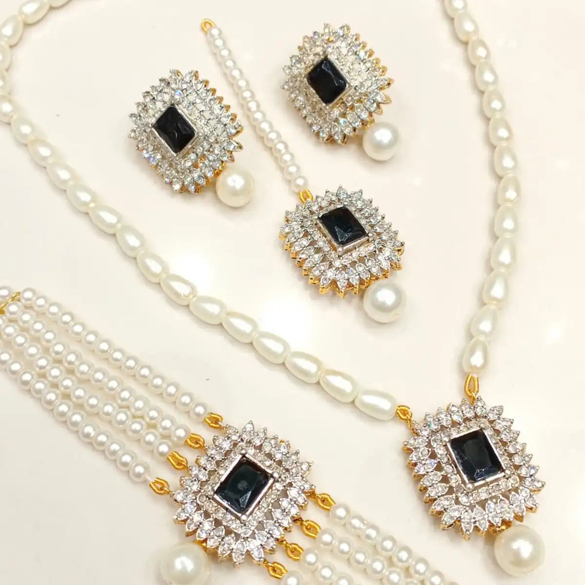 bridal mala choker set online pakistan NJC-017 black