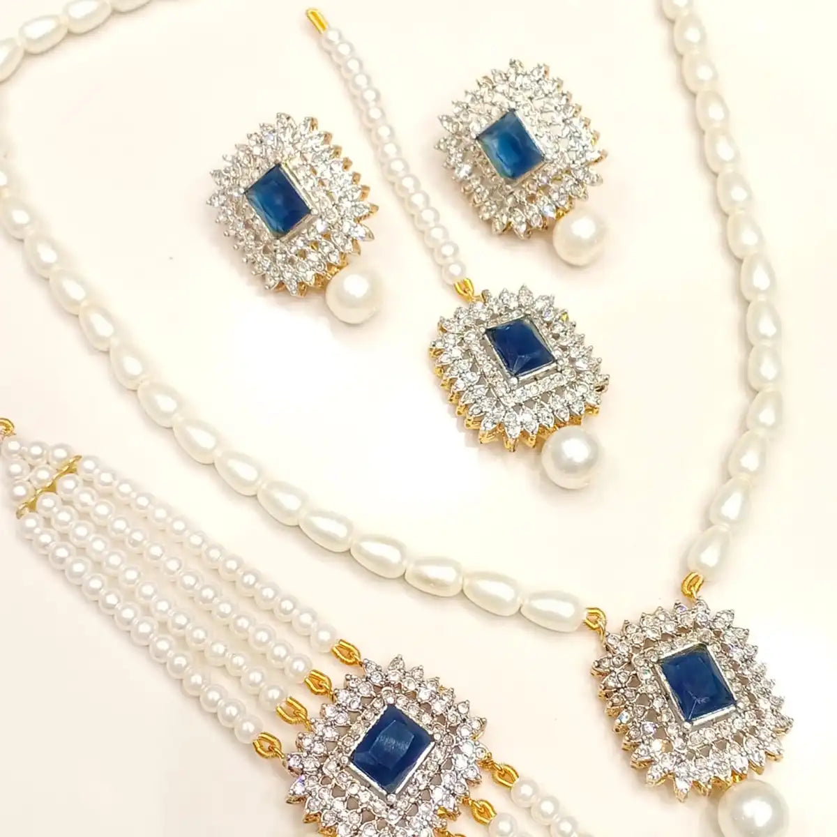 bridal mala choker set online pakistan NJC-017 blue