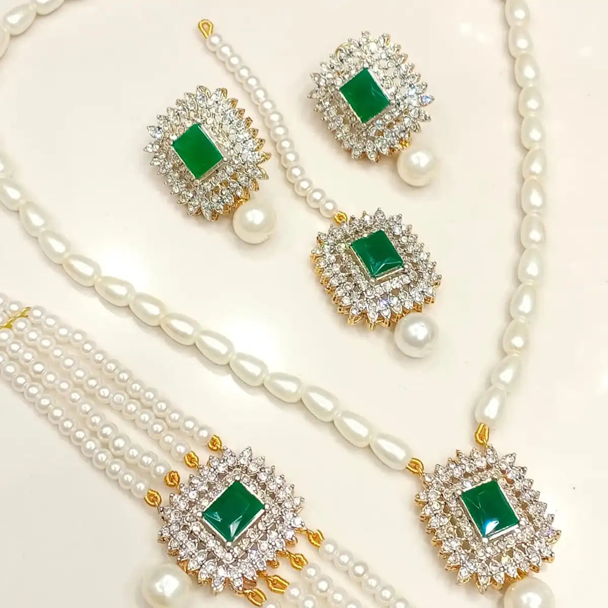 bridal mala choker set online pakistan NJC-017 green