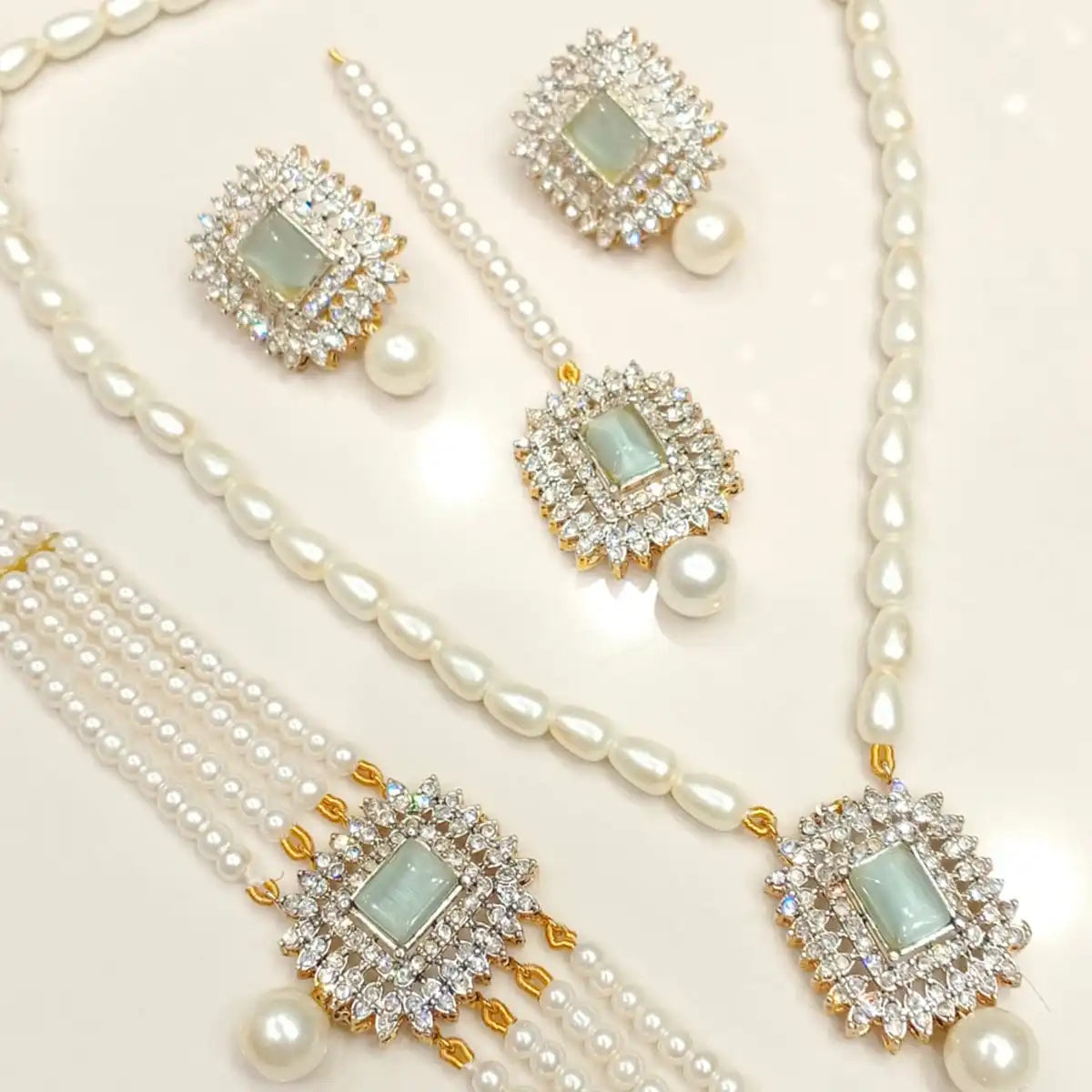 bridal mala choker set online pakistan NJC-017 sea green