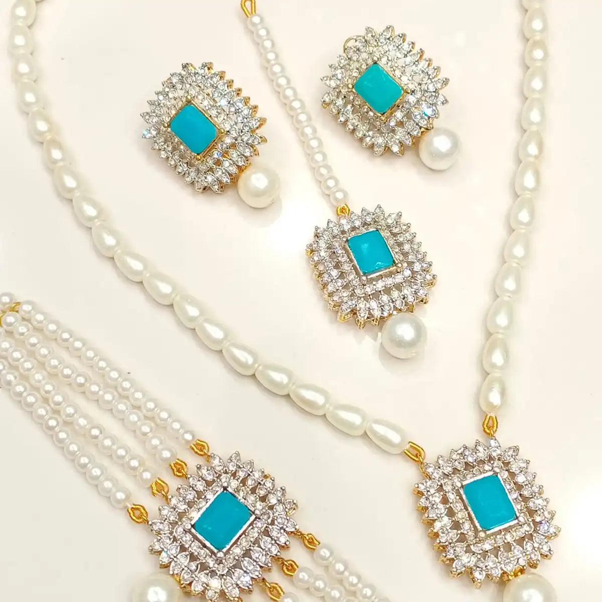 bridal mala choker set online pakistan NJC-017 turquoise