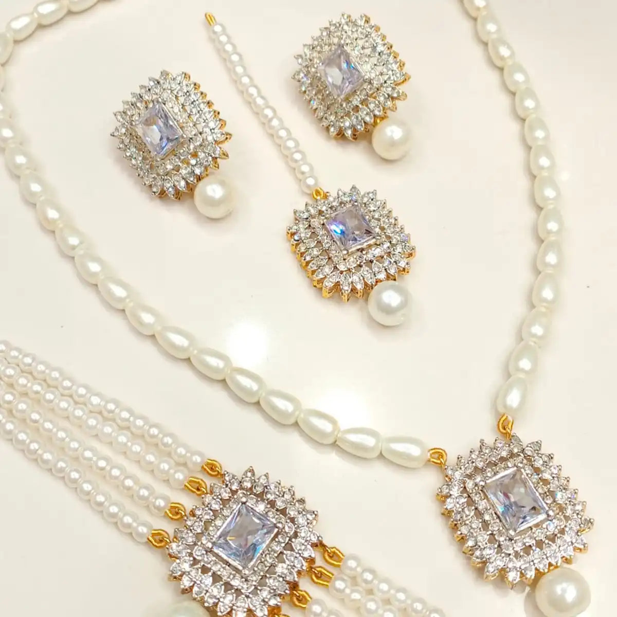 bridal mala choker set online pakistan NJC-017 white