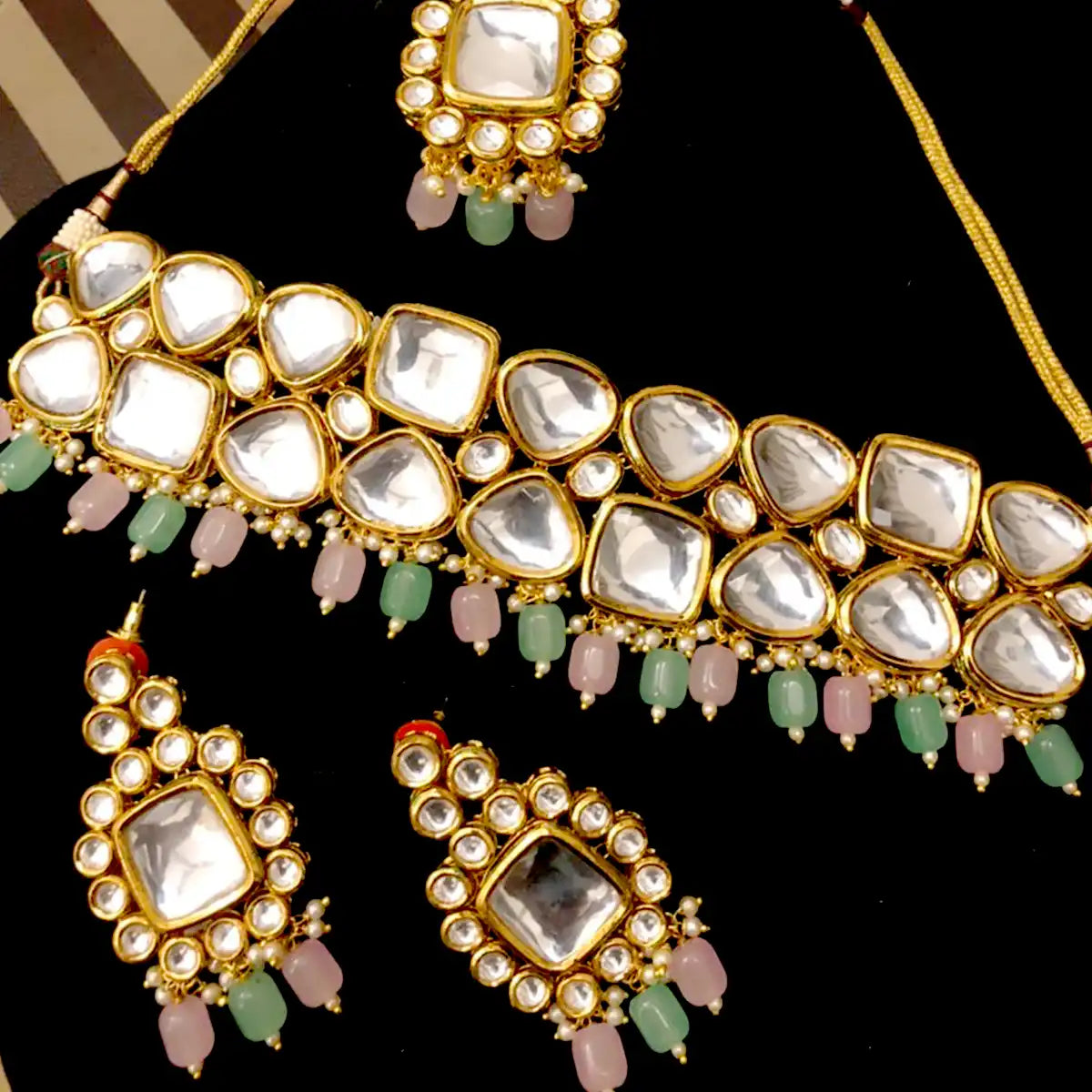 choker necklace price in pakistan njc-013 green and pink