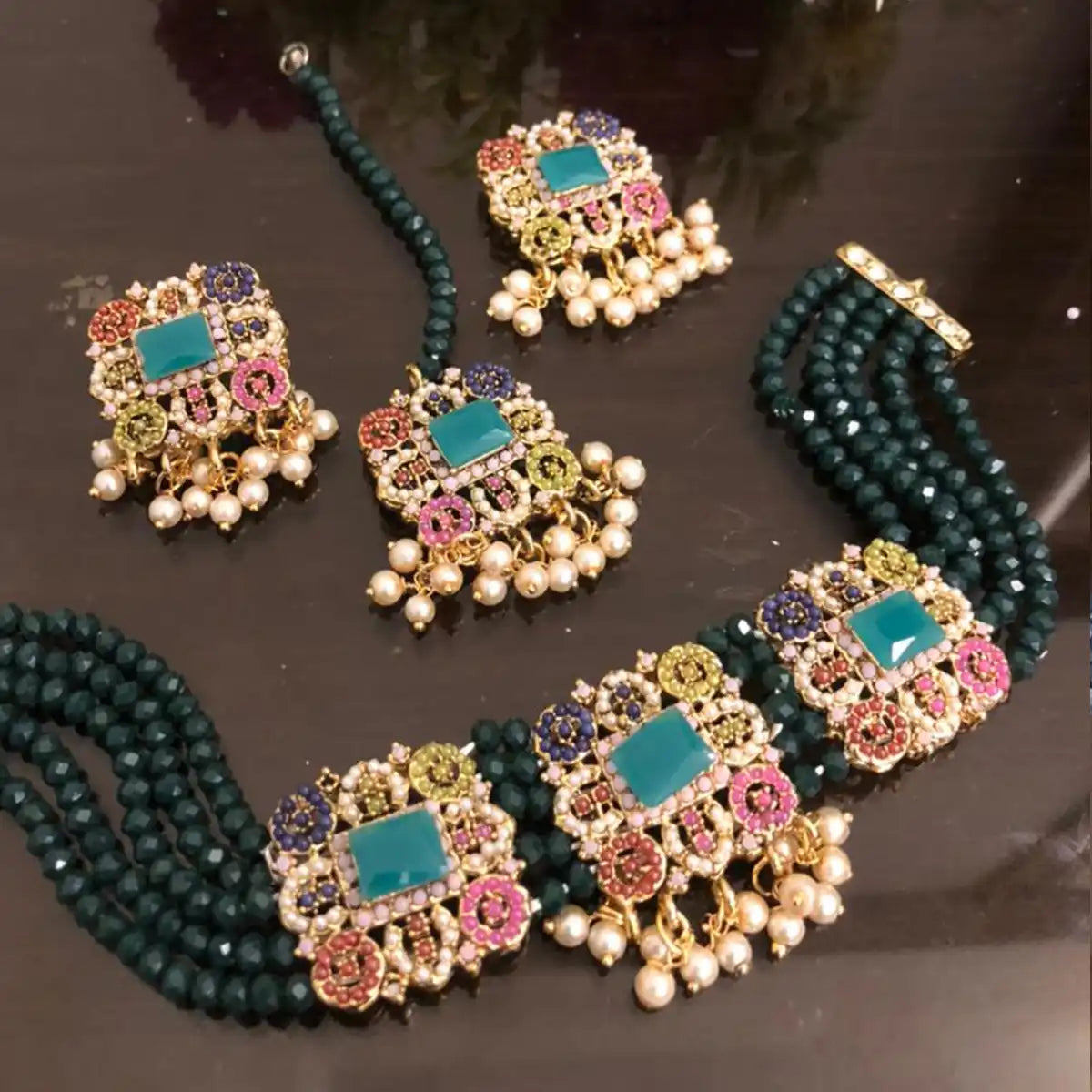 choker necklace set NJC-013 green