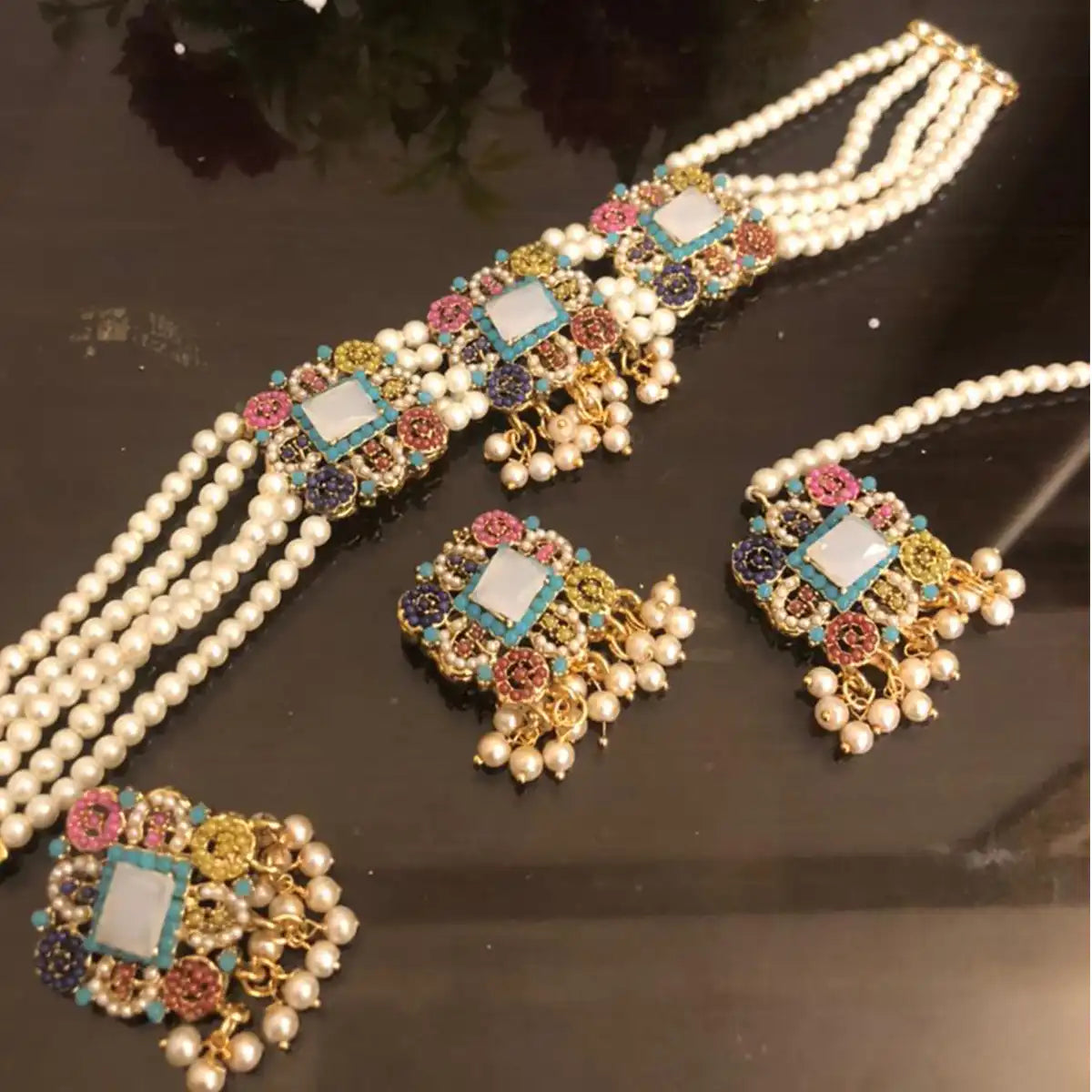 choker necklace set NJC-013 white