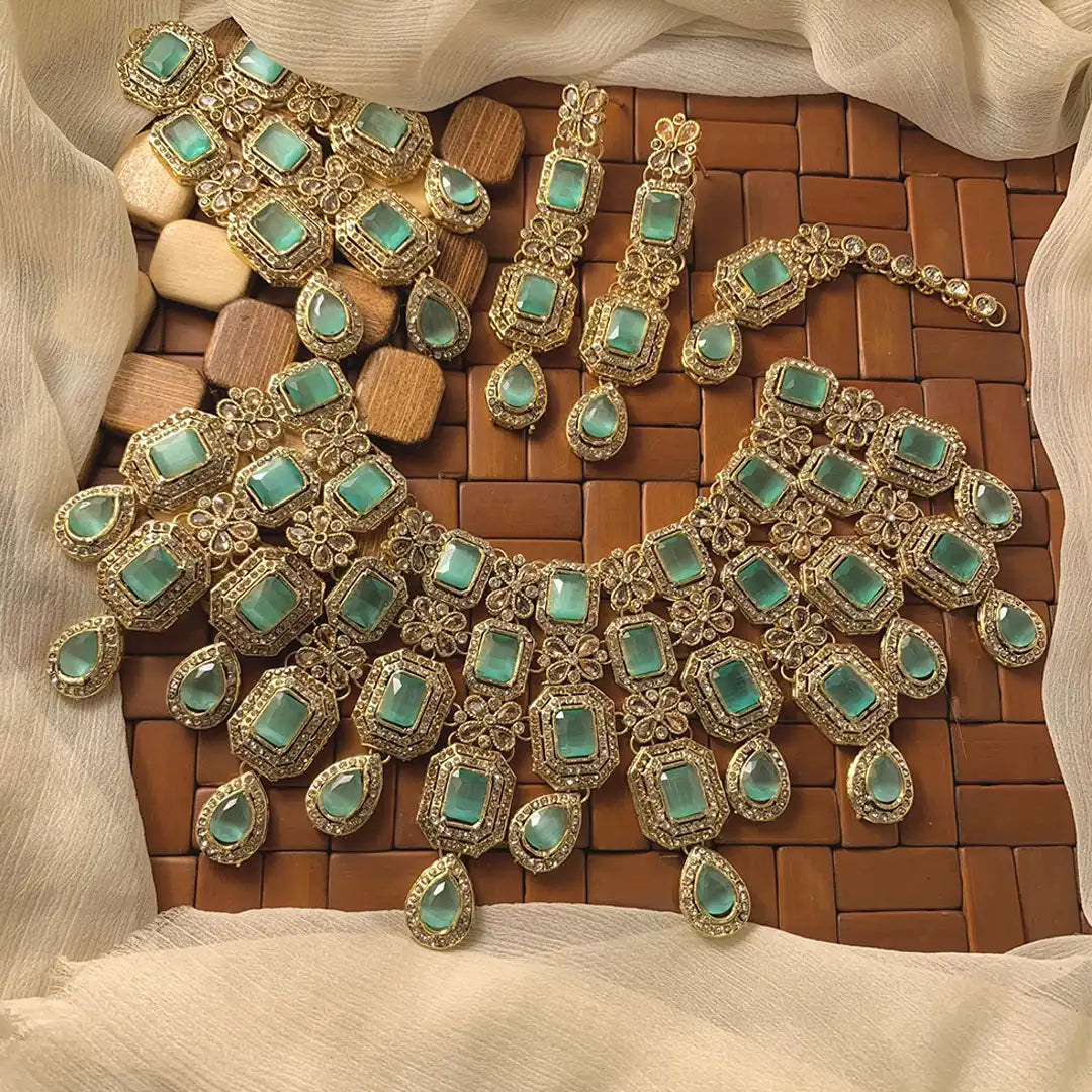 choker necklace set gold new design with price NJC-002 green