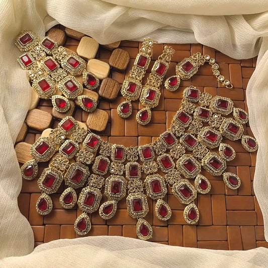 choker necklace set gold new design with price NJC-002 red