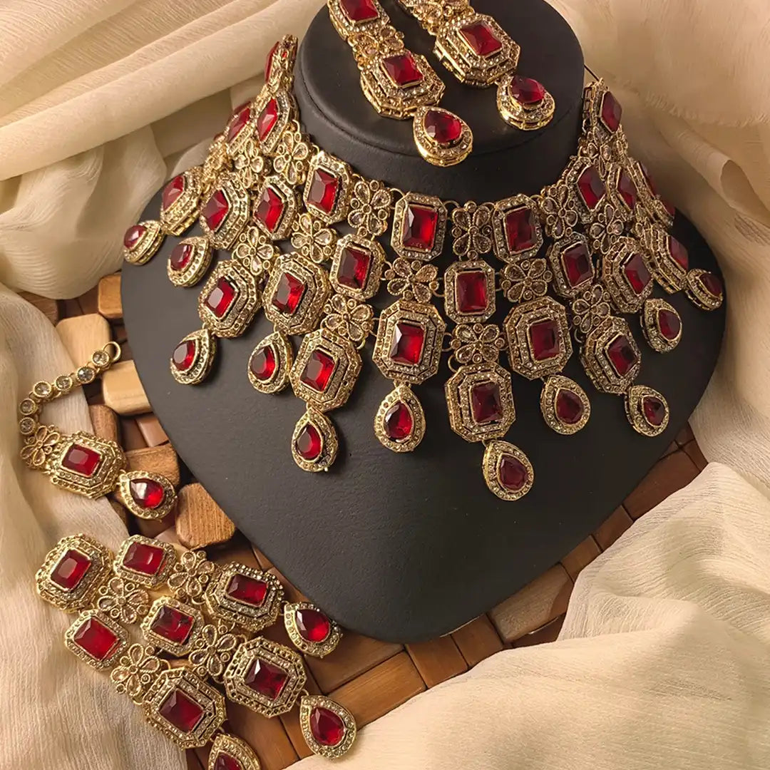 choker necklace set gold new design with price NJC-002 red 2