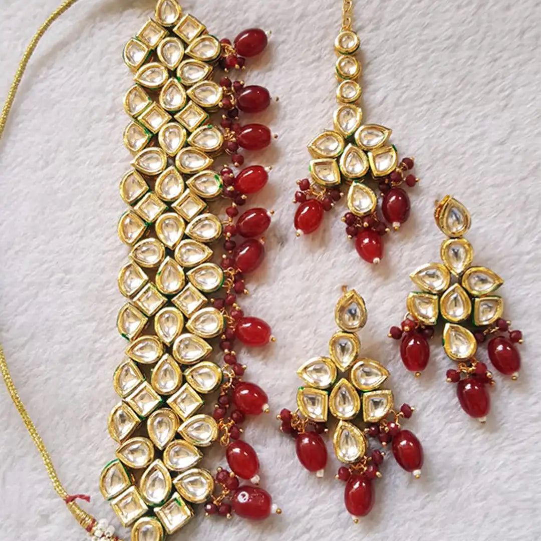 choker set design in pakistan NJC-011 red