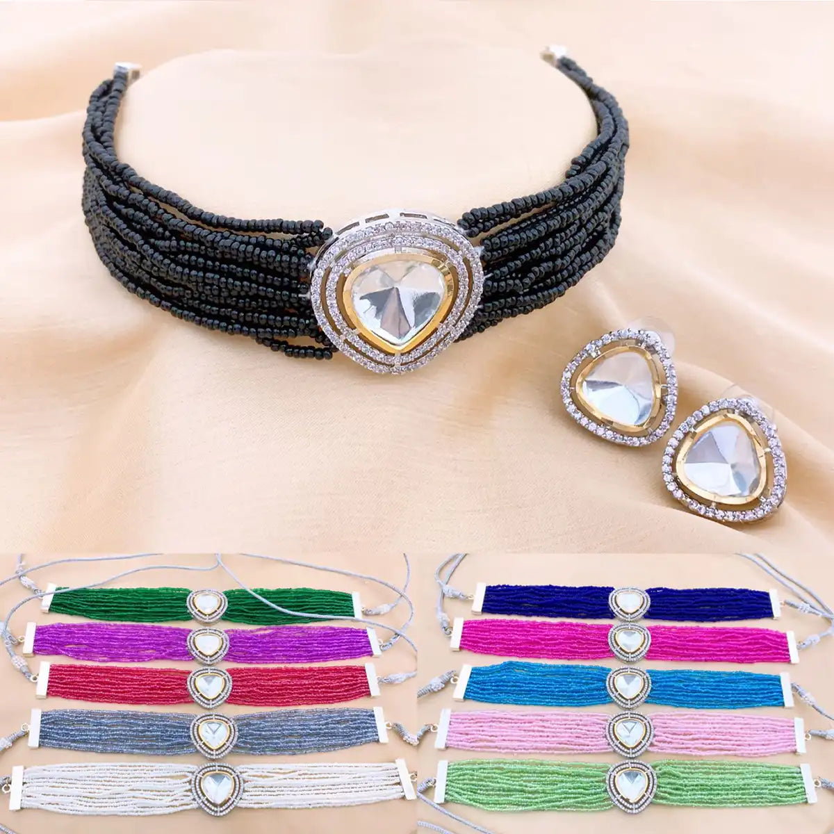 choker set necklace design with price in Pakistan njc-020 black