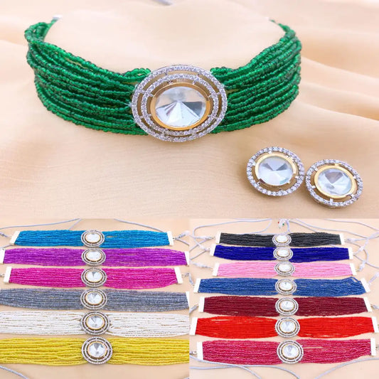 choker set necklace design with price in Pakistan njc-020 green