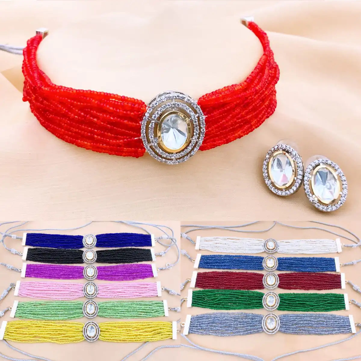choker set necklace design with price in Pakistan njc-020 red
