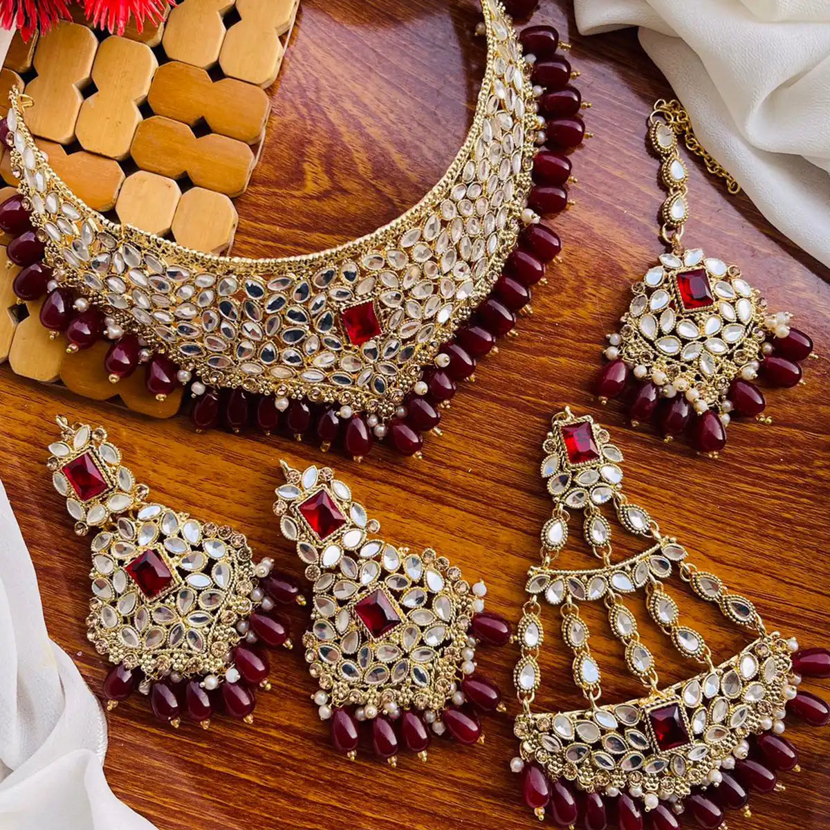 collar jewelry collection in pakistan njc-010 red