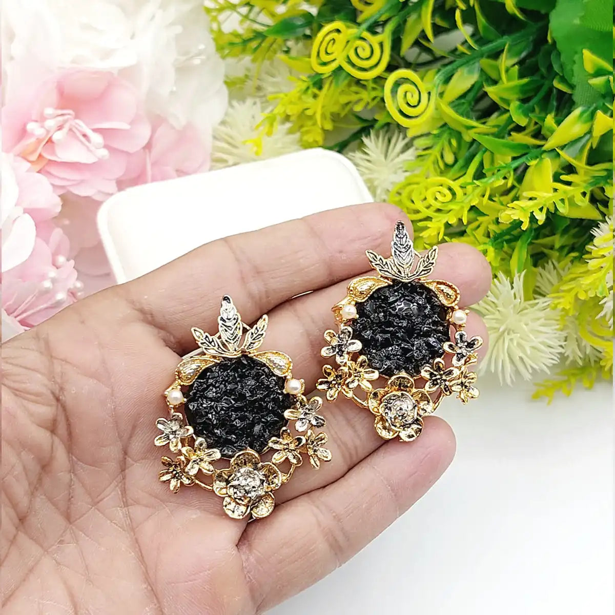 earring crushed stone njc-013 black