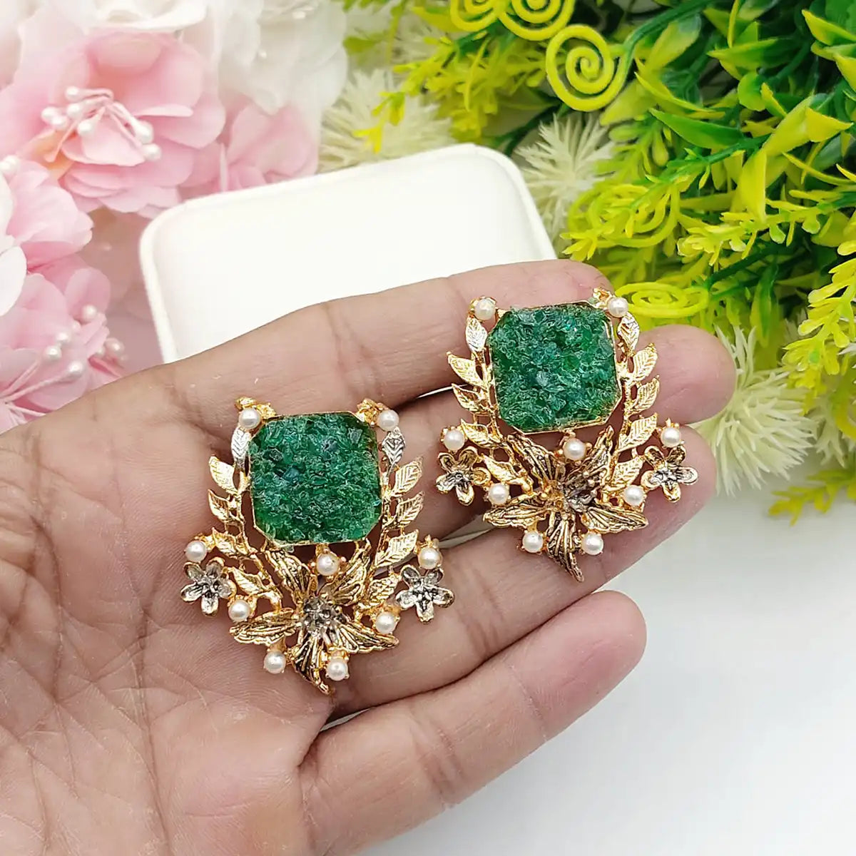 earring crushed stone njc-013 green