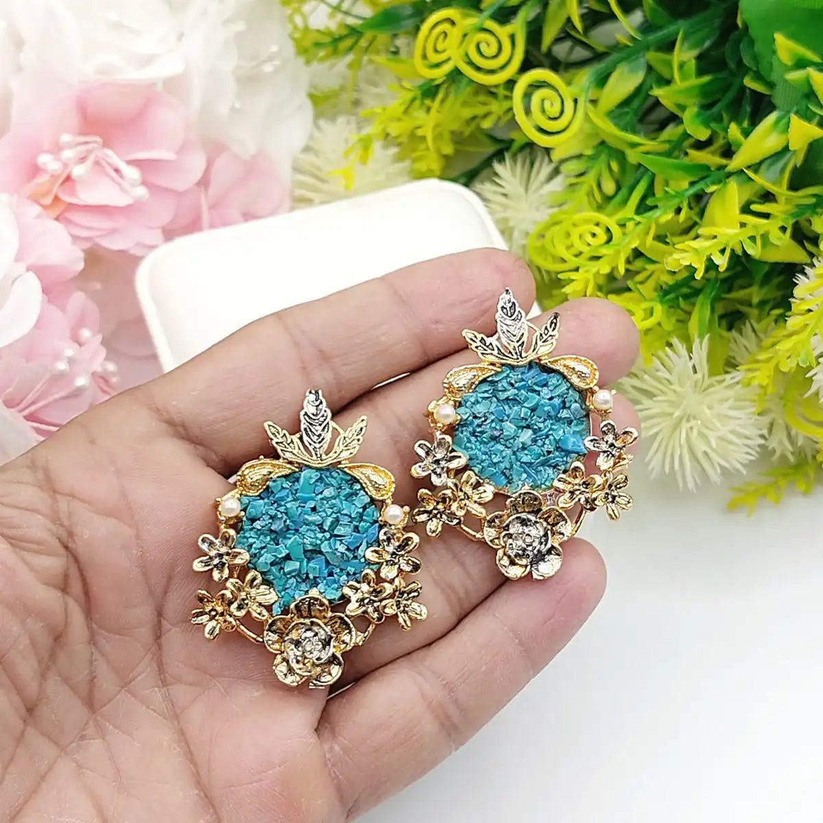 earring crushed stone njc-013 turquoise