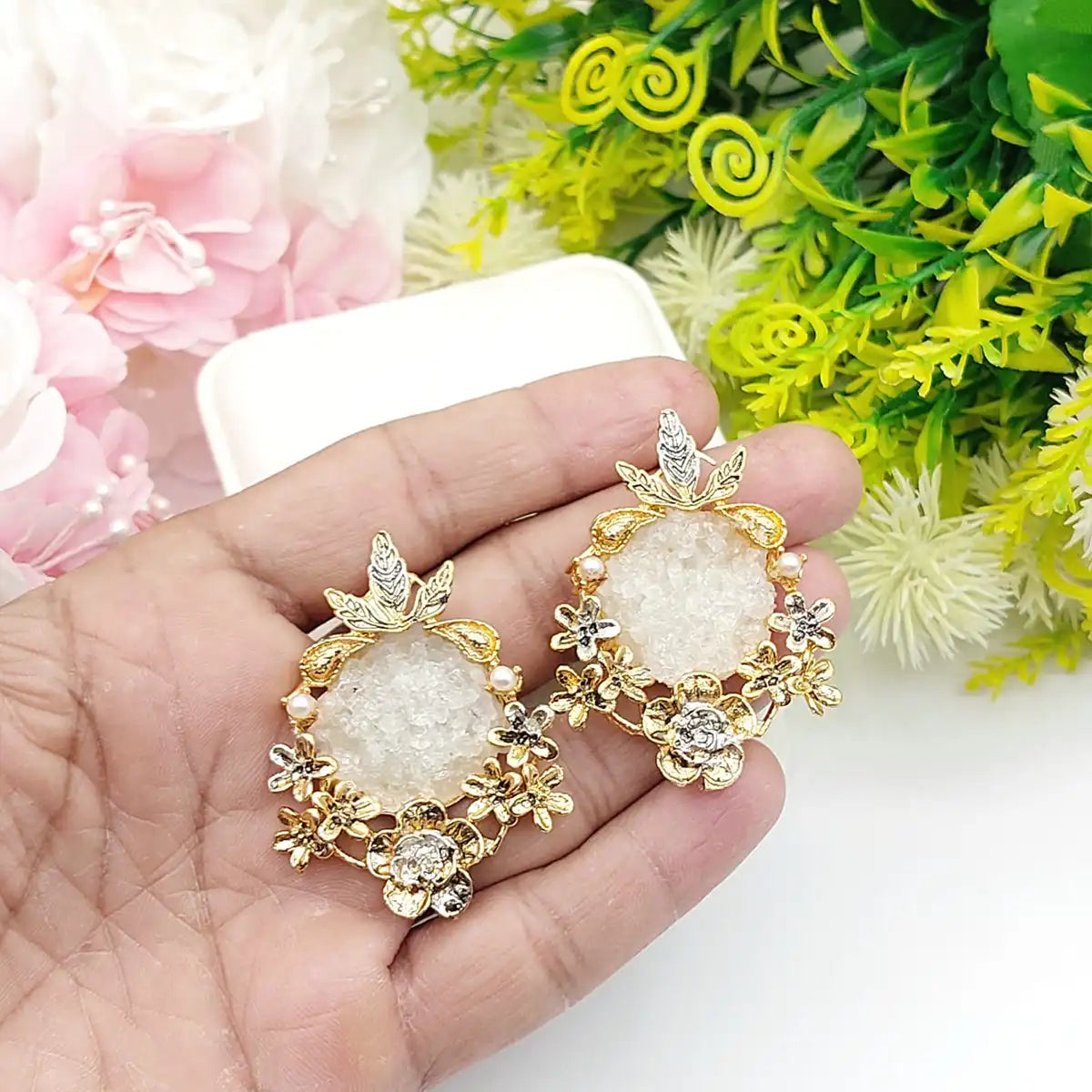 earring crushed stone njc-013 white