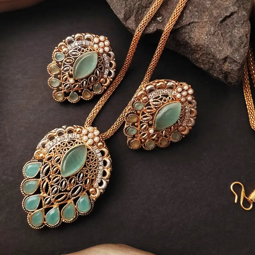 egyptian mala set designs in pakistan NJC-005 sea green
