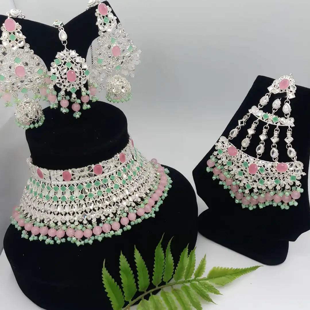 jewellery set price in pakistan NJC-004 green pink