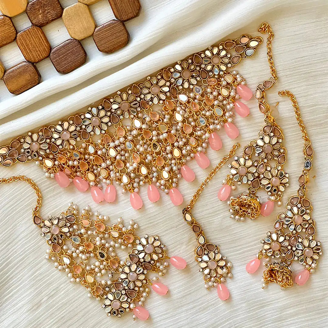 kundan bridal jewellery in pakistan NJC-005 pink