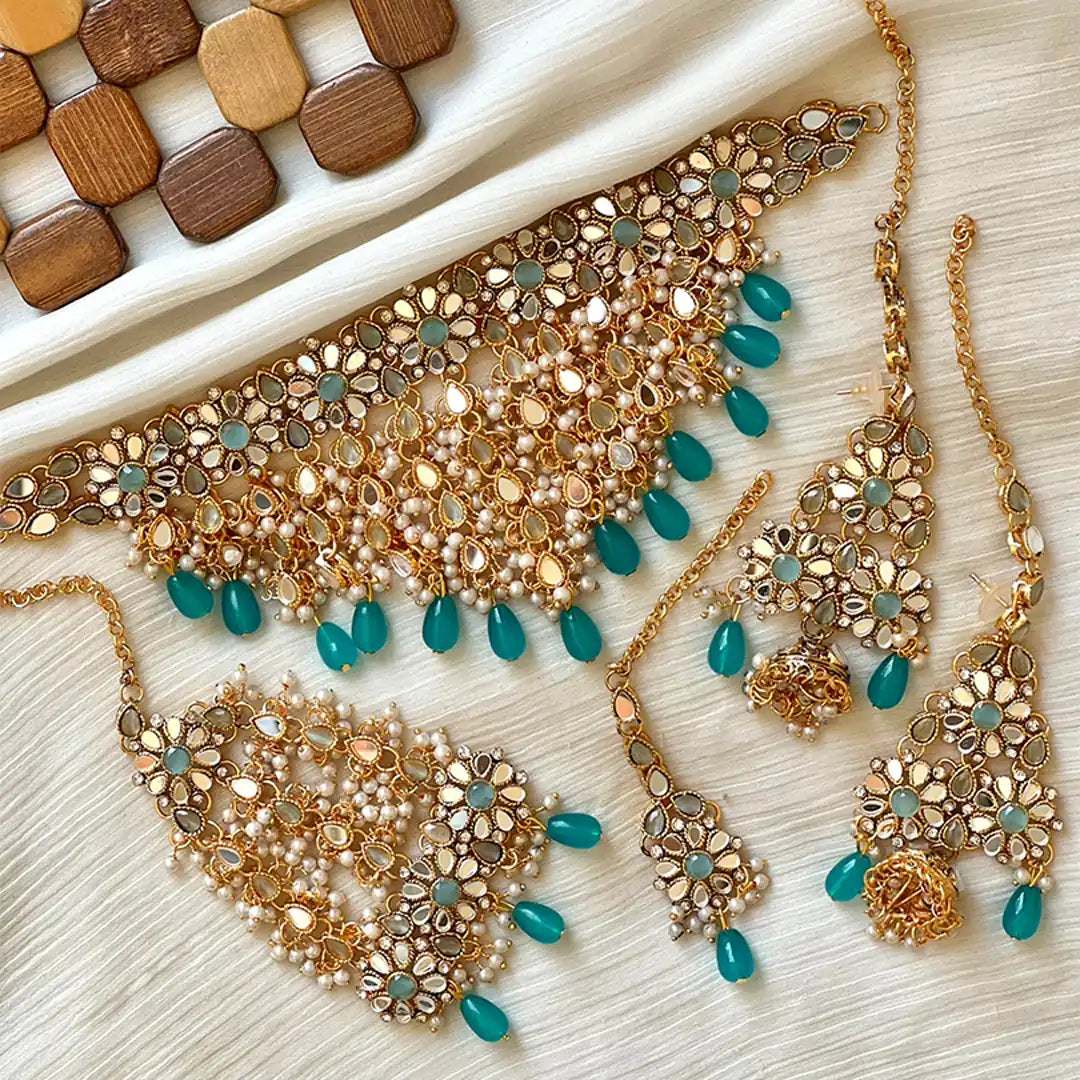 kundan bridal jewellery in pakistan NJC-005 turquoise