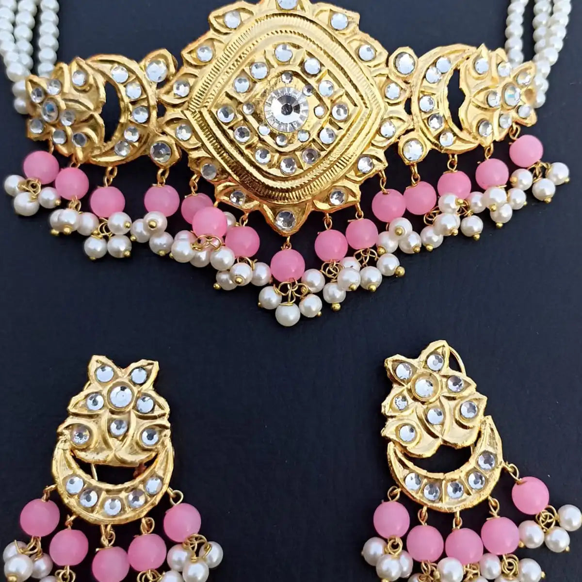 kundan choker set designer jewellery njc-022 pink