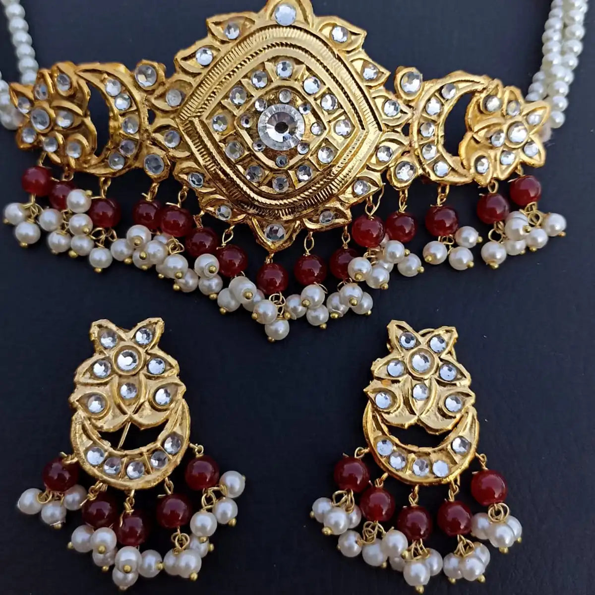kundan choker set designer jewellery njc-022 red