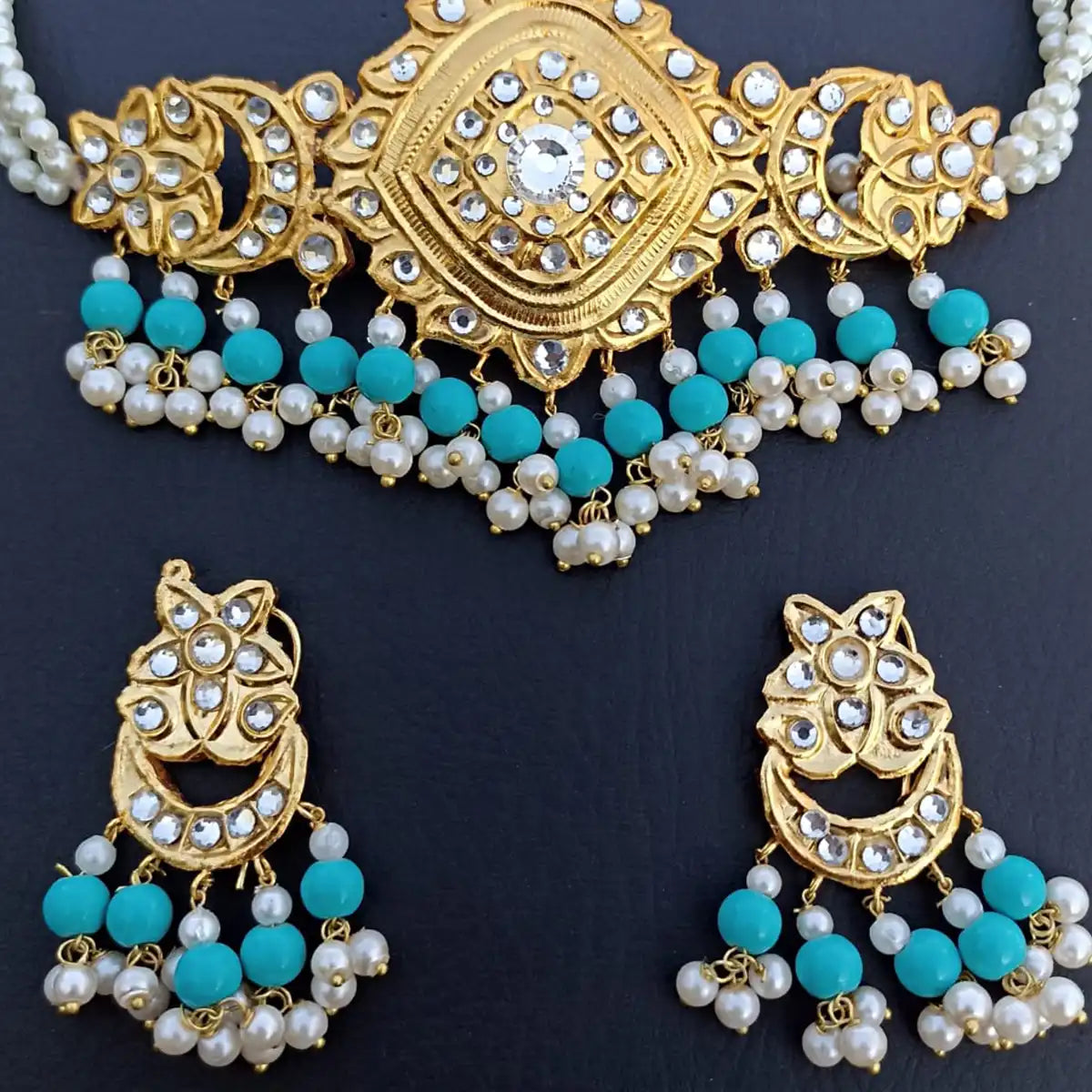 kundan choker set designer jewellery njc-022 turquoise