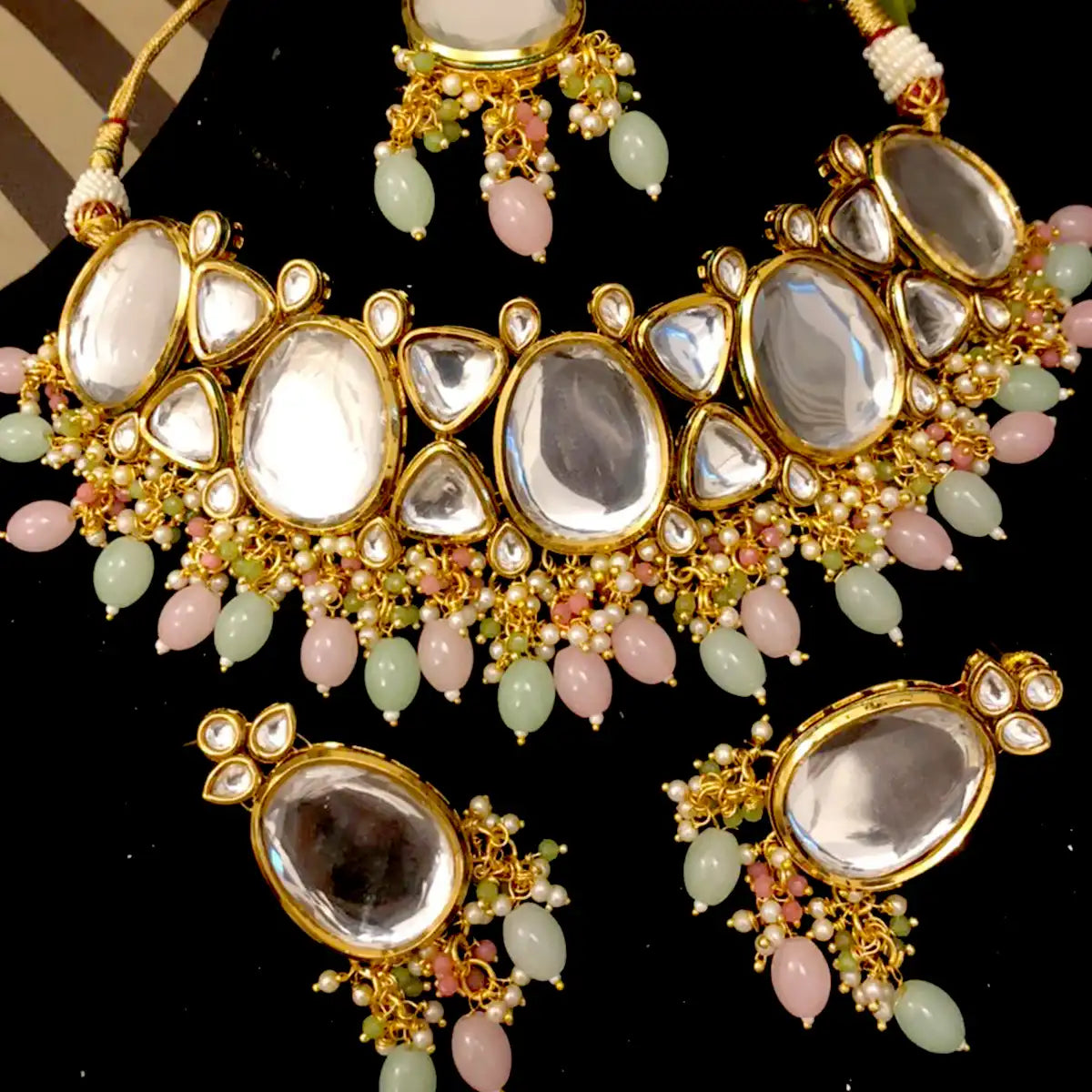 kundan necklace set design njc-015 multi color