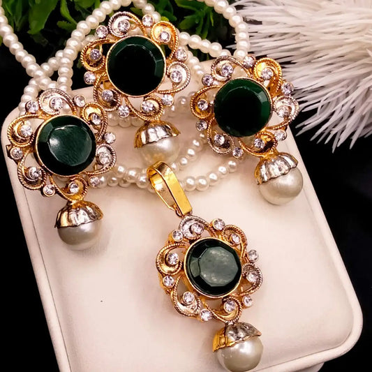 locket mala set jewellery desiign njc-021 green