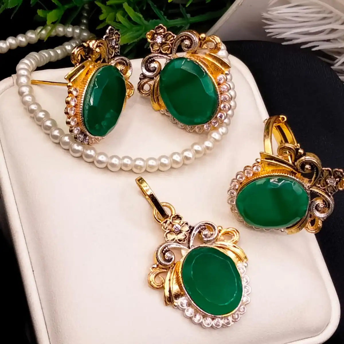 locket set jewellery njc-020 green